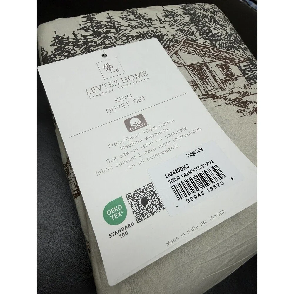 Levtex Home Lodge Toile Duvet Cover + 2 King Shams New